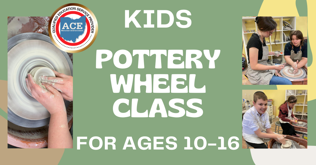 kids pottery wheel class for ages 10-16 with QESP Ohio ACE certification logo