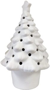 christmas tree bisque pottery with small holes to hold lights. there is a star on top